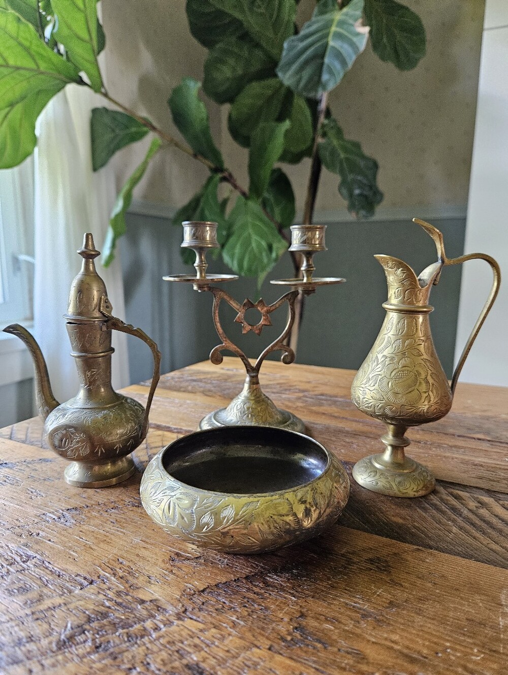 Vintage Etched Brass Assorted Set (Set of 4)